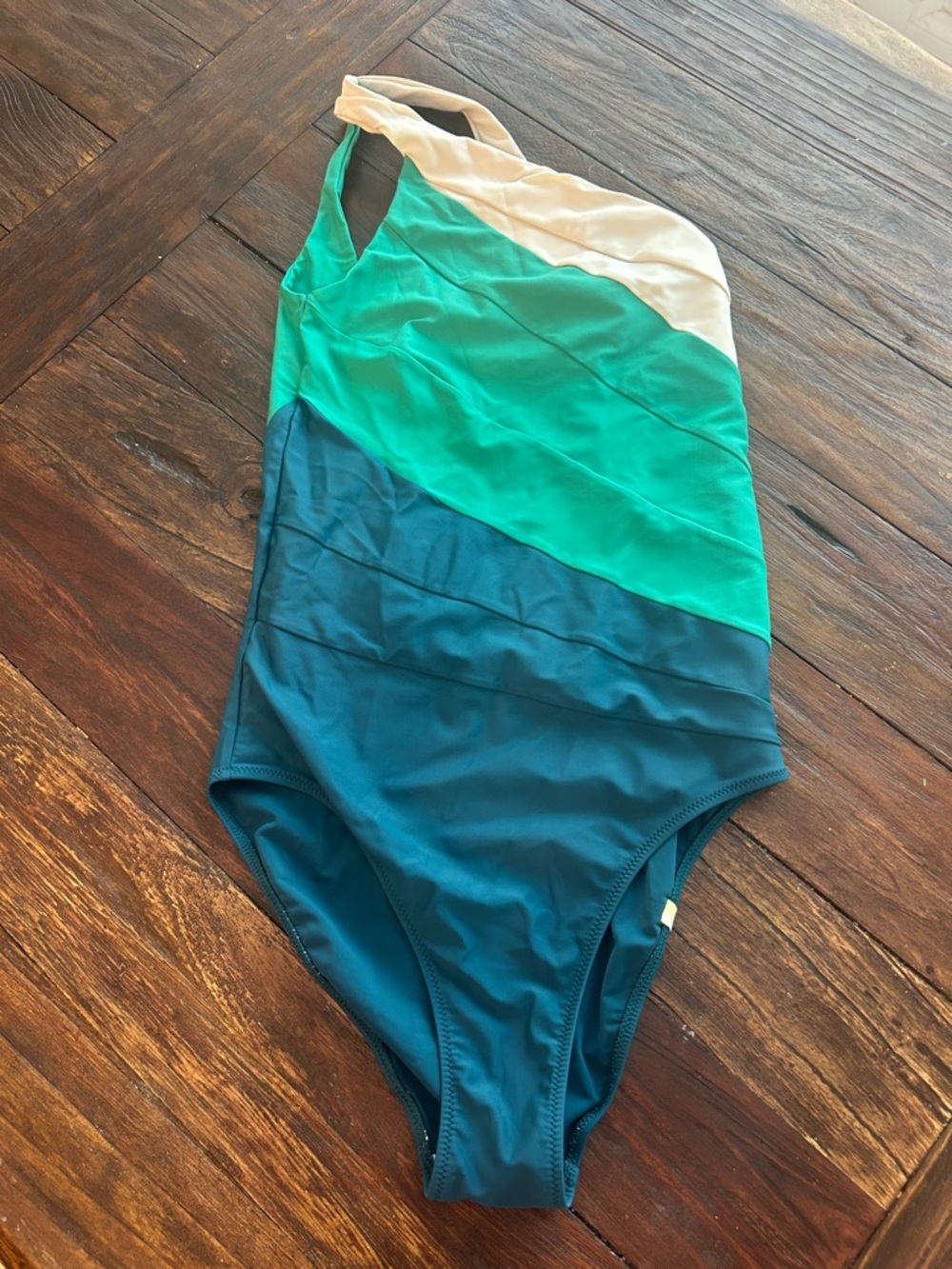 summersalt One-Shoulder Colorblock One-Piece Swimsuit in Cream, Teal, and Blue